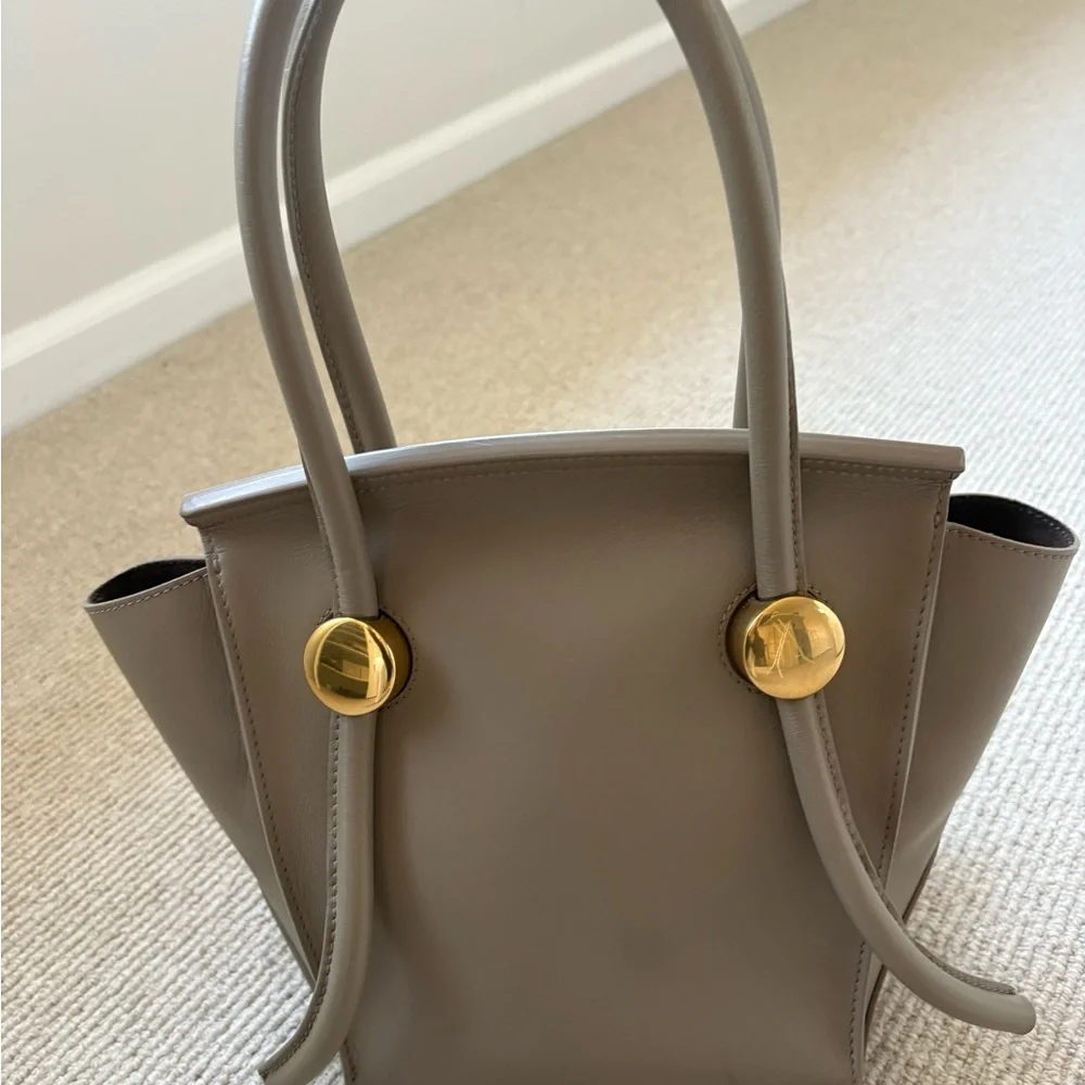 Proenza Schouler Small Pipe Bag Taupe Leather Satchel with Gold-Tone Accents - Picture 2 of 5